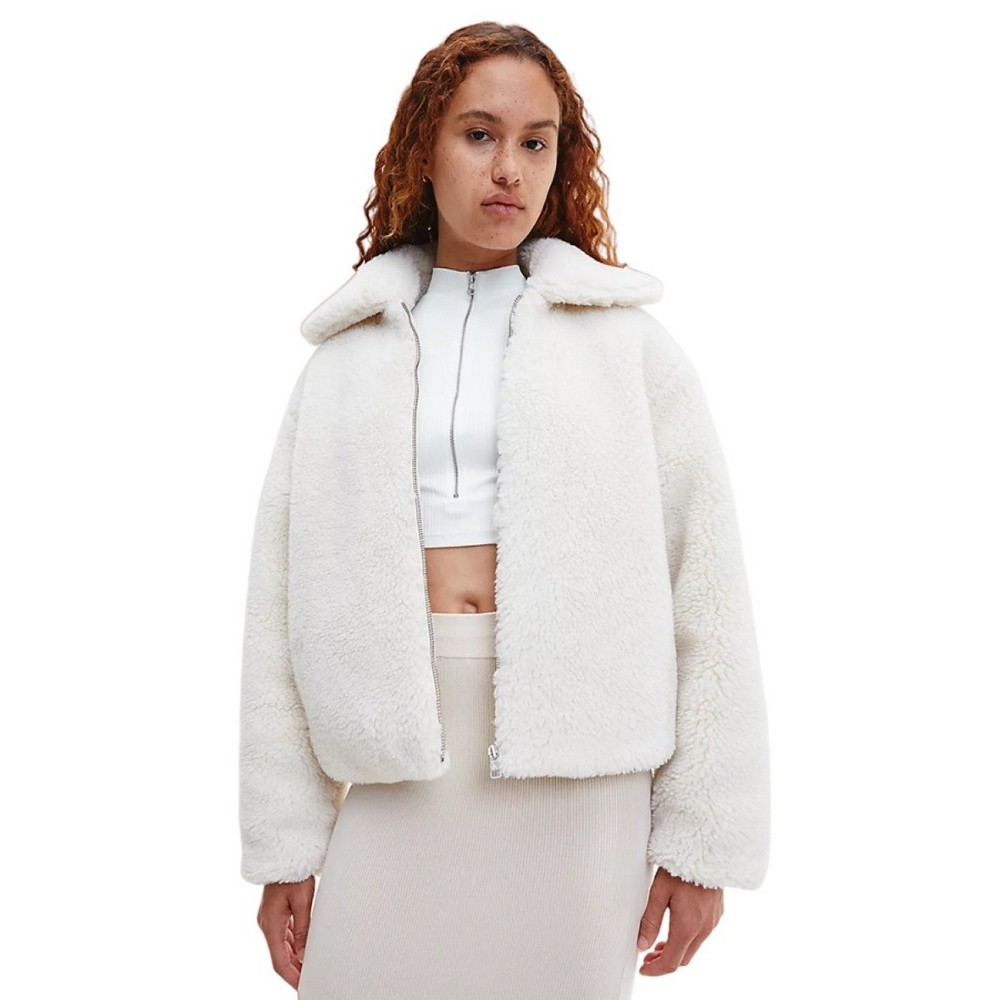 Calvin klein white fur jacket outlet